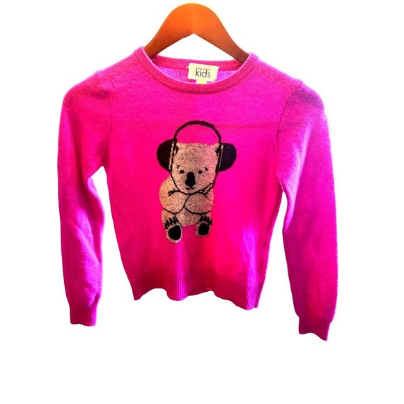 CASHMERE LOVERS! Autumn Cashmere KIDs Purple w Koala Bear Cardigan Sweater SZ 10